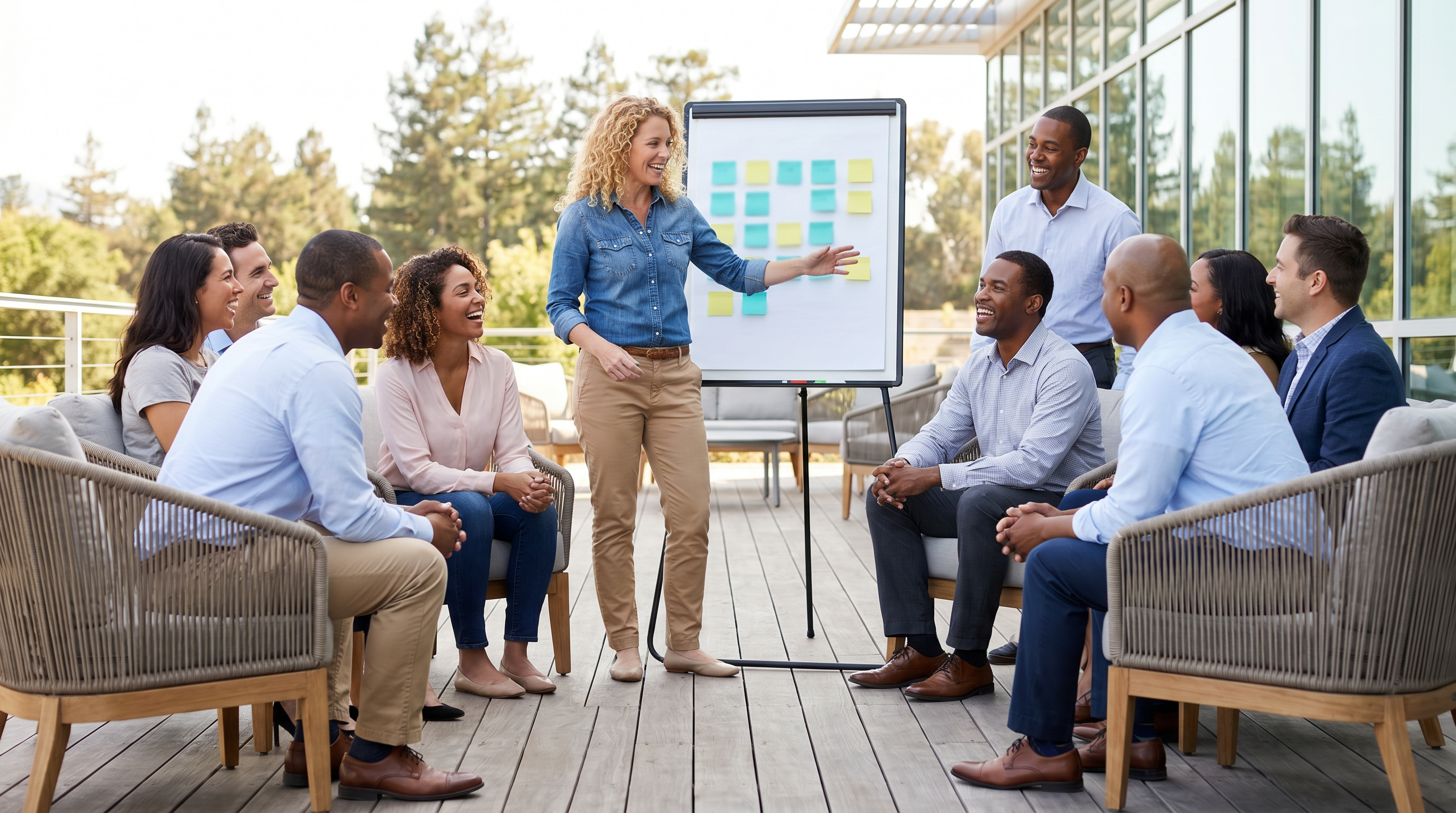 Executive team working through a strategic discussion during an off-site retreat session